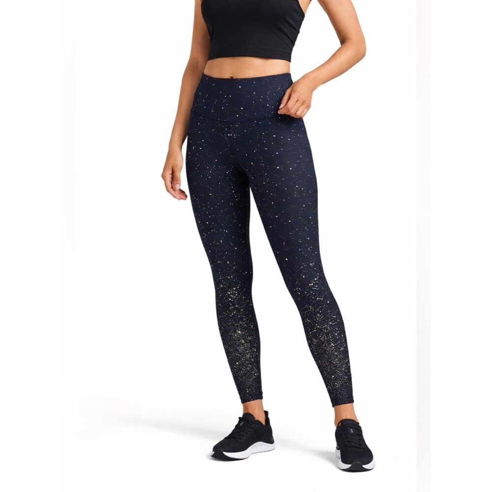Peloton Womens Show Up Navy Gold Sparkle High Rise Leggings Small Athletic Sport